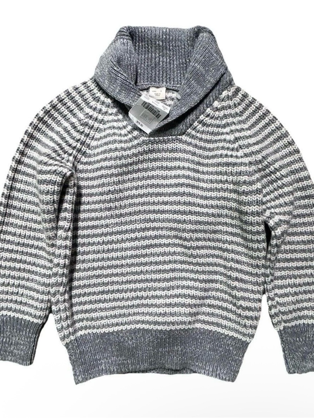 NWT J. Crew Cuts Toddler Boy Grey White Knit Collard Sweater Size 3T